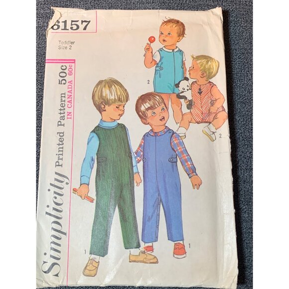 Simplicity 8157 Toddler Overalls Sewing Pattern Size 2 1960s - Picture 1 of 2